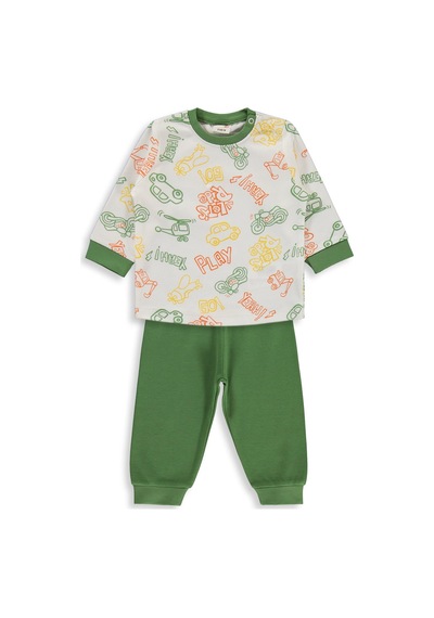 Civil Baby Araba Baskılı 6-18 Ay Pijama Takımı - Yeşil Açık Yeşil