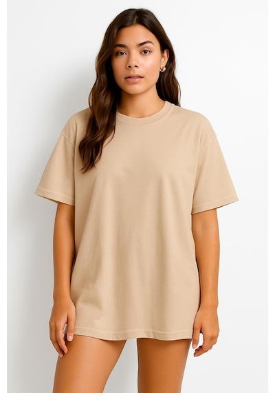 Düz Oversize Unisex Tişört Ycb6 Bej