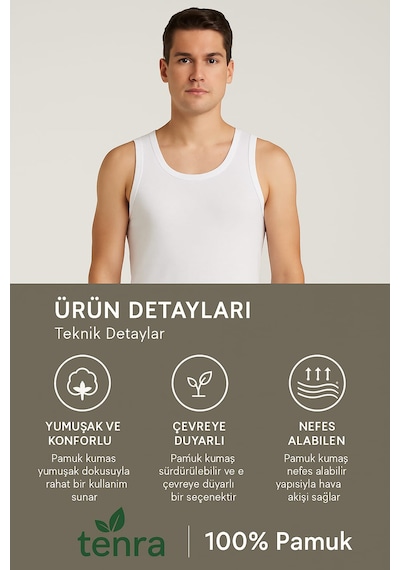Cihan Yıldız Beyaz Askılı Erkek Atler Ekonomik Paket 5 Adet %100 Pamuk Beyaz