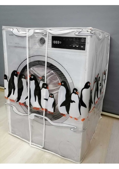 Penguen1 Desenli Şeffaf Çamaşır Makinesi Örtüsü 0,18 Mm Kalınlığında