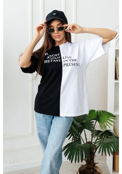 Unisex Forget Live Baskılı Oversize Tshirt Siyah