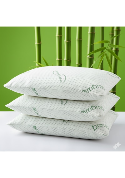 Heyner 3 Adet 1200 Gram Bamboo Yastık 50x70 Visco Bambu Yastık 3'lü Paket Ortopedik Yastık Fermuarlı Yeşil