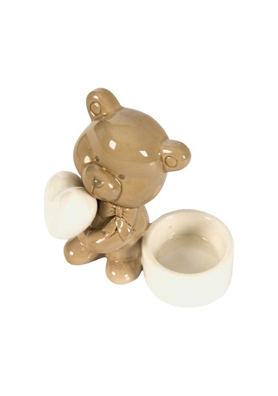 Lima Porselen T Light Ayıcıklı Mumluk 12cm Bej