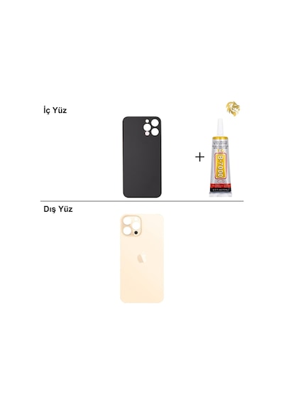 Apple Uyumlu iPhone 12 Pro Max Altın Arka Kapak Arka Cam Batarya Kapağı Lazer Kesim Kapak Pil Kapağı + B-7000 Yapıştırıcı