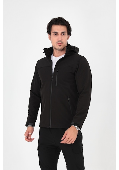 Camp Scoutland CAMP457 Outdoor Softshell Su ve Rüzgara Dayanıklı İçi Polar Seyyar Kapüşonlu Erkek Taktik Mont - Siyah