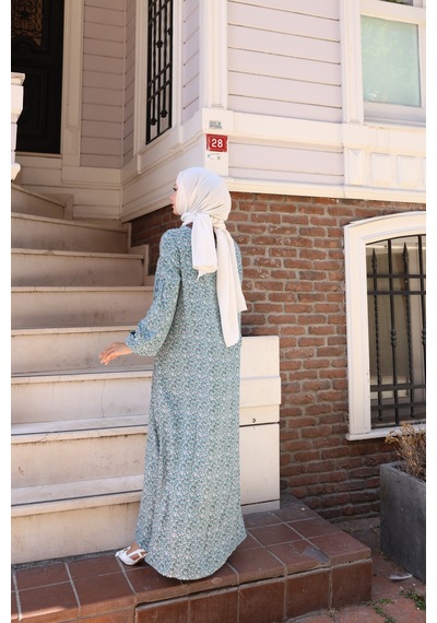 Nevayla Moda Çiçek Desenli Viskon Elbise - Açık Mavi / E0128 Açık Mavi