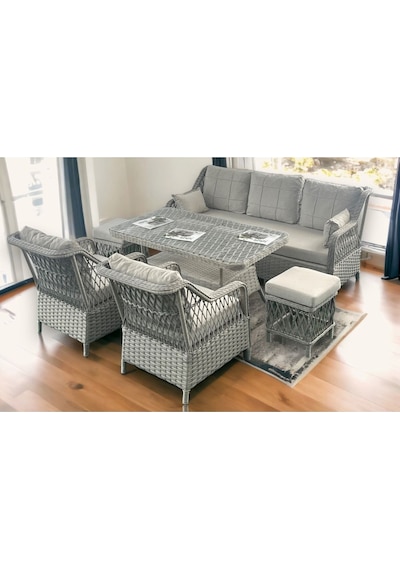 Petra Rattan 3 1 1 Masa 2puf Bahçe Balkon Mobilyası,vizon