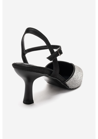 Luvi Shoes Nıvora Siyah Gümüş Taşlı Kadın İnce Topuklu Abiye Ayakkabı