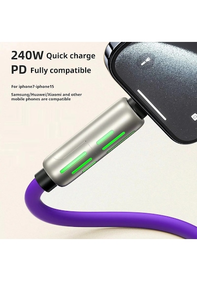 4 İn 1 240w A Kadar Şarj Destekli Şarj Kablosu Usb-c Lightning Usb Çok Çıkışlı Işıklı Hızlı Şarj Data Kablosu
