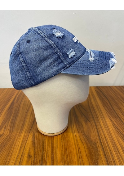 Jean Denim Kot Kumaş Vintage Unisex Cap Şapka Lacivert
