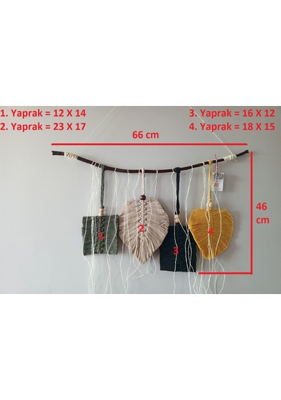 Makrome Hardal Karışık Renk Yaprak Duvar Süsü