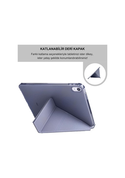 Klasse Apple İpad 10.9 İnç 2022 10. Nesil Uyumlu Smart Kılıf, Apple Pencil Kalemlikli, Trifold, Esnek, Mat, Darbeye Tam Dayanıklı Tablet Kılıfı Lila