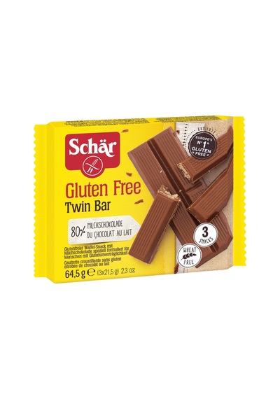 Schar Glutensiz Twin Bar Çikolata 64,5g - Gluten İçermeyen Lezzetli Atıştırmalık 2'li Ekonomik Tarı