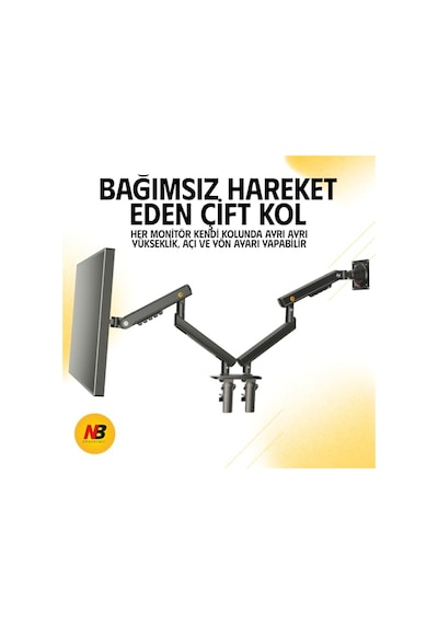 North Bayou Nb Ergonomic F160 17-32" Çift Kol 2-9 Kg Amortisörlü Monitör Standı Açık Ceviz North Bayou Nb Ergonomic F160 17-32" Çift Kol 2-9 Kg Amortisörlü Monitör Standı Açık Ceviz