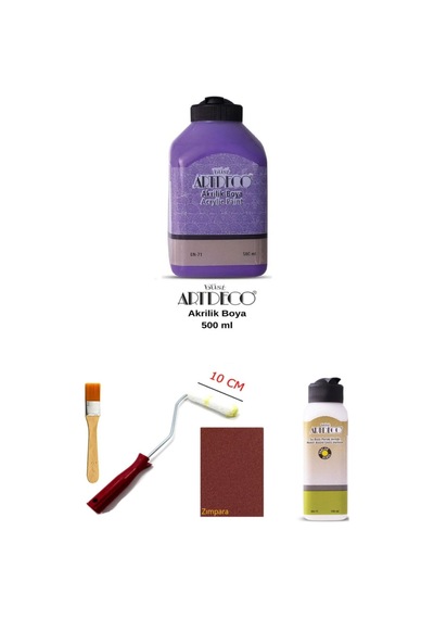 Artdeco Akrilik Boya 500 Ml Mor Dolap Boyama Seti Mobilya Boyama Seti Parlak Vernik
