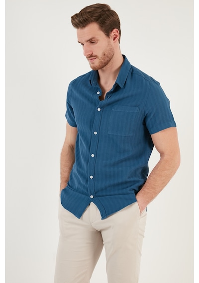 Buratti Pamuklu Regular Fit Kısa Kollu Erkek Gömlek Cf24S128230 Indigo