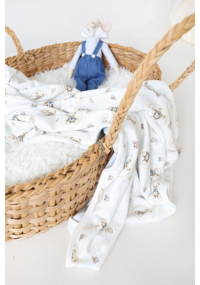 Esti Baby Teddy Bear Serisi %100 Pamuk Çift Taraflı Bebek ve Çocuk Battaniyesi 85x100 Cm Mavi