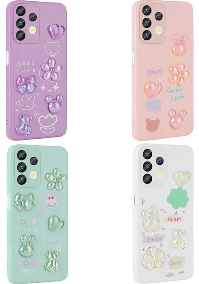Galaxy A32 4g Kılıf Kabartma Figürlü Parlak Zore Toys Silikon Kapak Beyaz