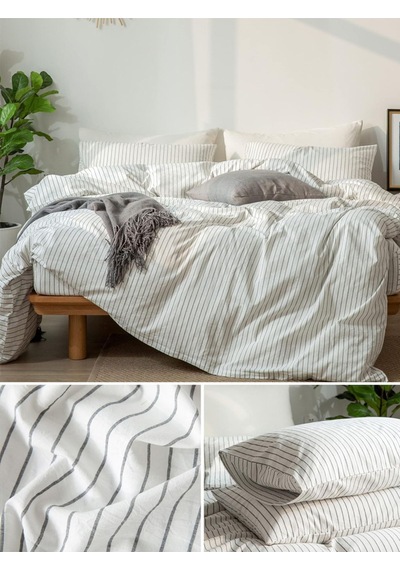 Caqqa Çizgili White Striped Çocuk Ve Genç Tek Kişilik Pamuk Lastikli Nevresim Takımı