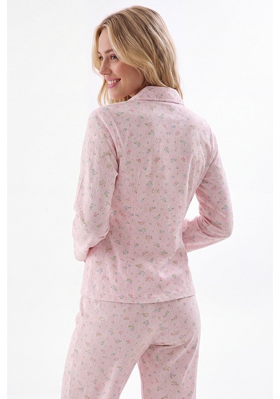 Nbb Pembe Çiçekli Önden Düğmeli Pijama Takım