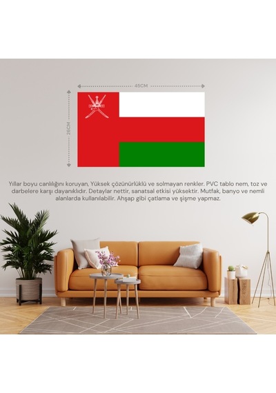 Umman Ülke Bayrağı 45x26cm Duvar Tablosu Çerçevesiz Pvc Tablo