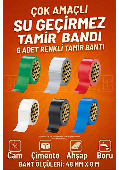 Suya Dayanıklı Tamir Bandı Çadır Bant 48x8 Mt Yüksek Kalite Bant 6 Adet