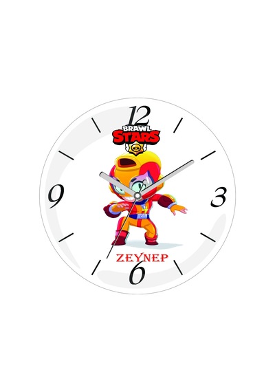 Kişiye Özel Brawl Stars Max Çap 30cm Sessiz Akar Bombeli Gerçek Cam Duvar Saati Çok Renkli