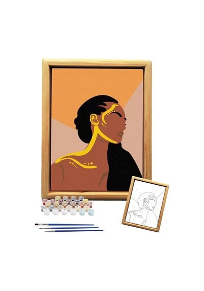 Sayılarla Minimalist Ahşap Çerçeveli Tablo Setleri 21 X 27 Cm Tuval Şasesine Gerili Kadın Portresi