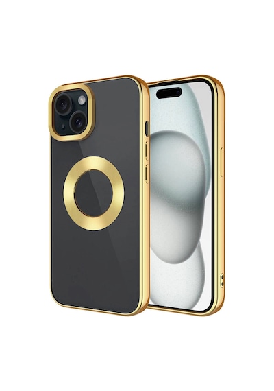 Apple iPhone Uyumlu 15 Kılıf Tek Kamera Çerçeveli Logo Gösteren Zore Omega Kapak Gold