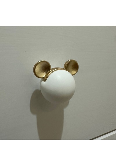 Ömürdepo Fare Mickey Mouse Kulp Dolap Çekmece Seramik Çinko Alaşımı Beyaz