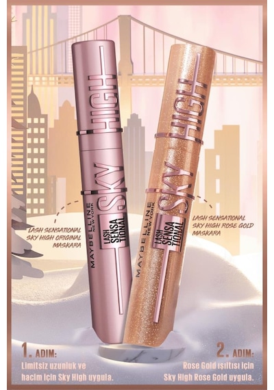 Maybelline New York Sky High Maskara + Sky High Rose Gold Maskara Süper İkili Set
