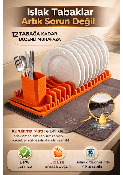 Tabak & Çatal- Kaşık Düzenleyici Dayanıklı Plastik Mutfak Gereci Turuncu