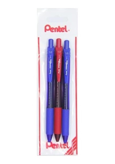 Energel 1.0 Mm Likit Roller Kalem 2xmavi/1xkırmızı 3'lü Set -