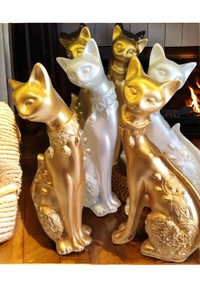 13 Cm-18 Cm Ebatlarda Kırılmaz Polyester2li Sarı Renk Kedi Biblo