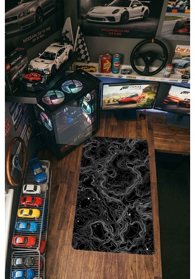 Yıldızlı Siyah Topografik Harita 40x90 Cm Oyuncu Mousepad Kaymaz Taban Büyük Boy Mousepad