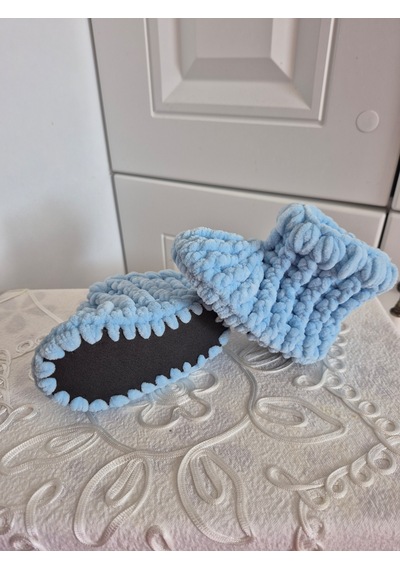 Designbynes El Örgüsü Unisex Bebek Mavisi Renginde Panduf Mavi