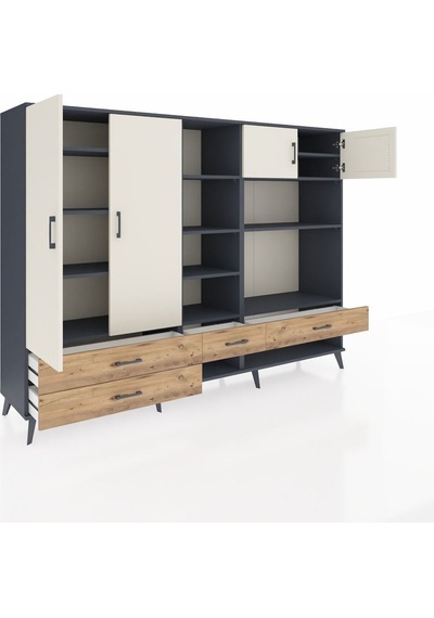 Hyperion Dolap 12 Raflı 4 Çekmeceli 4 Kapaklı 220x44x163 Antrasit Antrasit-aytaşı/çam
