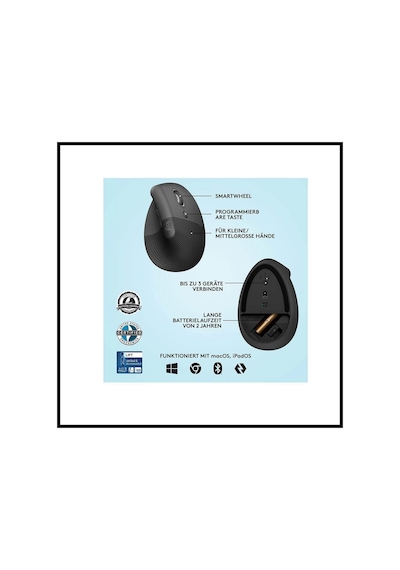 Logıtech 910-006473, Lıft Siyah, Bluetooth, 1000dpi, Optik, 6 Tuşlu, Kablosuz, Mouse Diğer