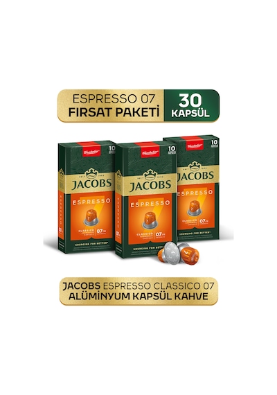 Jacobs Espresso 7 Classico Nespresso Uyumlu Alüminyum Kapsül Kahve 3 x 10'lu