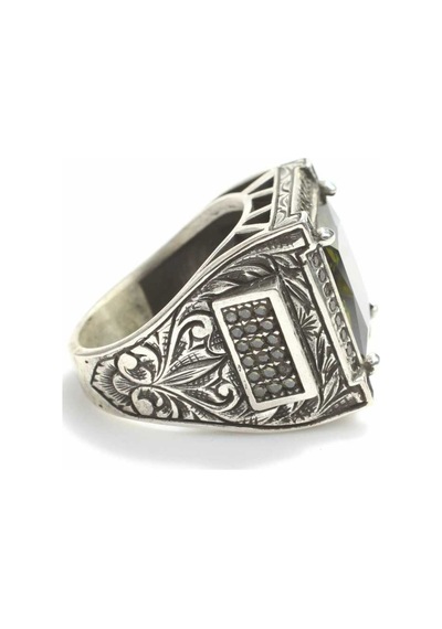 925 Ayar Gümüş Kare Peridot Taşlı Erkek Yüzük (552868294)
