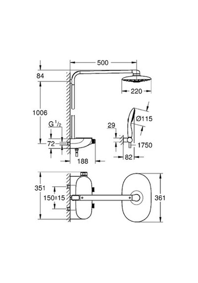 Grohe Smartcontrol 300 Termostatik Duş Bataryalı Borulu Duş Sistem