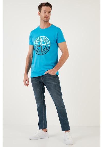 Buratti Baskılı Bisiklet Yaka Pamuklu Slim Fit Erkek T Shirt 541Pusula Açık Mavi