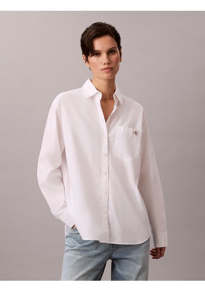 Calvin Klein Pamuklu Poplin Rahat Kesim Dokuma Kadın Beyaz Gömlek Lv047f147g-yaa Beyaz