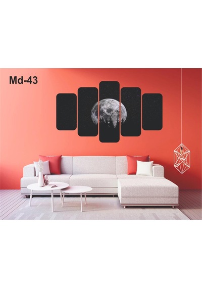 5 Parça Gece Ay Görünümlü Mdf Tablo