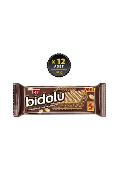 Eti Bidolu Fındık Kremalı Yer Fıstığı Parçacıklı Gofret 12 x 81 G