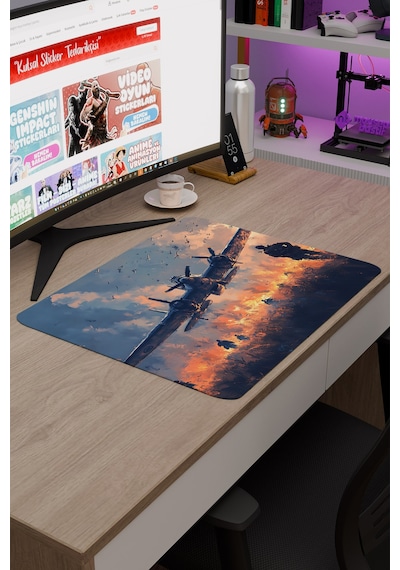 Airplane Uçak Kaymaz Dikişli Kauçuk Oyuncu Mousepad V5 - 48x40 Xl Gaming Mouse Pad Fare Altlığı