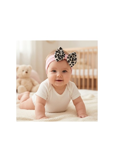 Leoparlı Kız Bebek Bandana Açık Pembe