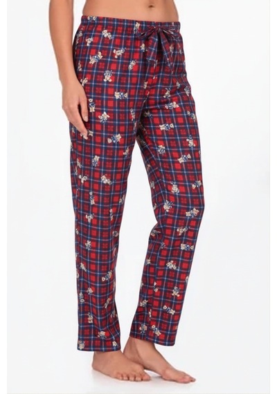 Kadın Süet Ekoseli Ayıcık Desen Pijama Tek Alt Lacivert