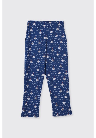 Panço Erkek Çocuk Kayık Desenli Lacivert Pijama Takım