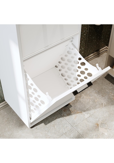Çamaşır Sepetli Banyo Dolabı, Çok Amaçlı Çekmeceli Dolap 45 Cm Mat Beyaz